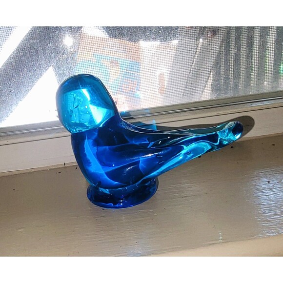 VTG Crystal Hand Blown Bluebird of Happiness Sea Blue Glass Figurine Signed 3"H - Picture 2 of 16
